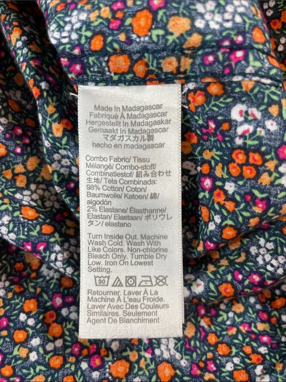 J. Crew Navy Floral L/S Button-Down Shirt with Orange, White and Pink Blooms XL